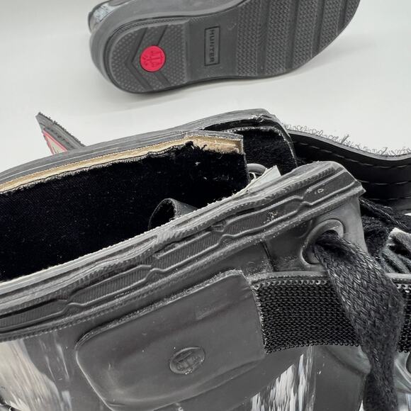 HUNTER Lace Up Rain Boots Womens 6 Black White Nightfall Marbled Rubber Bootie - Picture 9 of 11